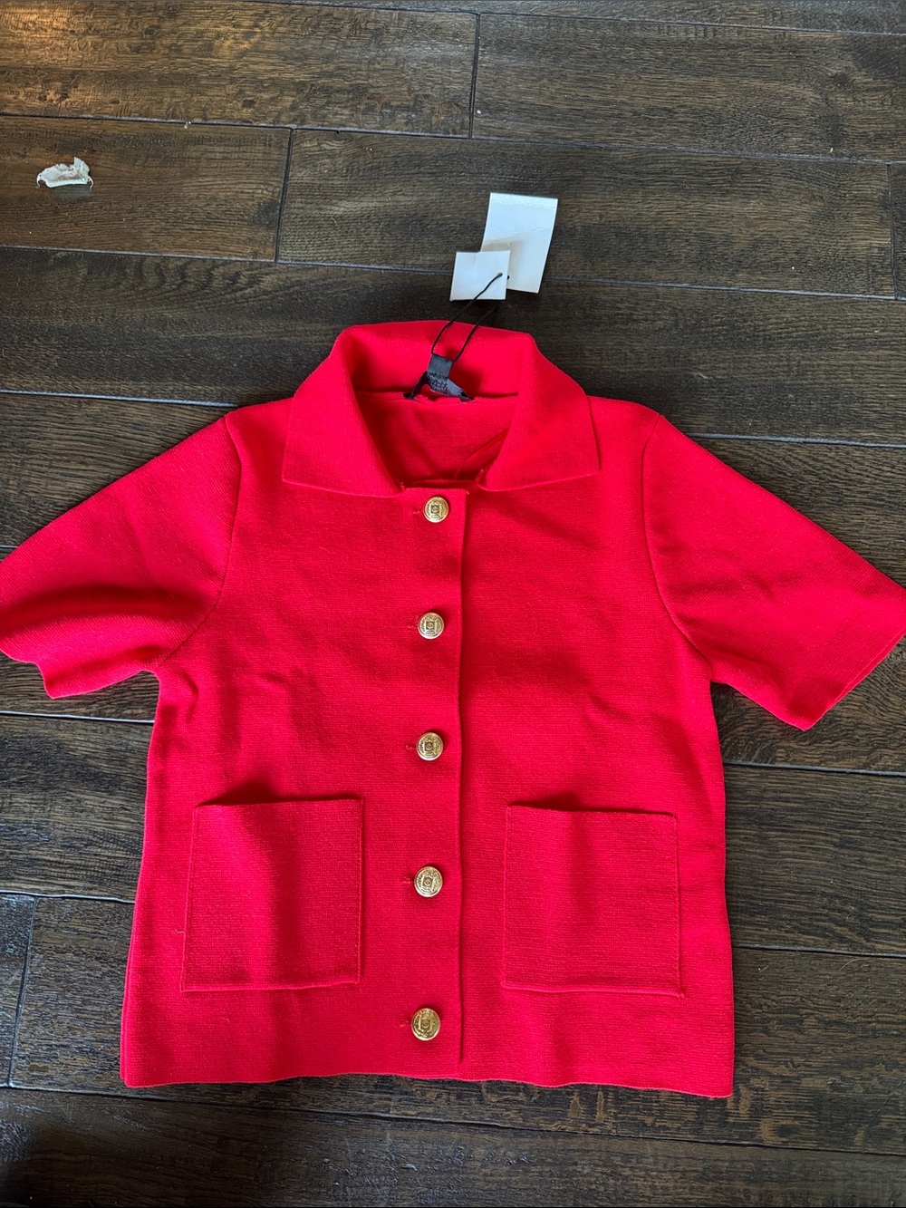 NWT ZARA short sleeve neck button button-down cardigan with pockets sz small